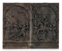 4 panneaux en chêne sculpté (groupés par deux), Flandre ou Allemagne du Nord, fin XVIe-début XVIIe s