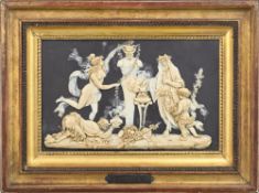 Offrande à Priape, bas-relief très finement exécuté en cire de teinte ivoire sur sur plaque de pierr