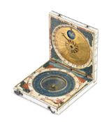 Cadran solaire diptyque de type Charles Bloud, en ivoire polychrome et laiton, Dieppe, milieu XVIIe