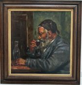 Hans Gartmeier (1910-1986), "Vieux paysan coiffé d'un bonnet pointu servant du vin", huile sur panne