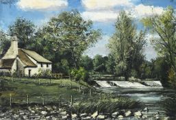 Bernard Buffet (1928-1999), Saint-Cénéri, le Moulin et son déversoir , 1975, huile sur toile, signé