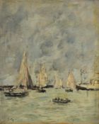 Eugène Boudin (1824-1898), Trouville. Les jetées marée haute , vers 1888-1895, huile sur panneau, s