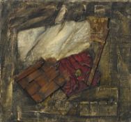 Eugene Rukhin (1943-1976), Composition, 1970, technique mixte et collage sur toile, signée et datée,