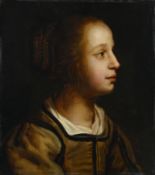 Pieter Verelst (c.1618-c.1678), Tronie de jeune fille, profil droit, huile sur panneau, 37,5x33 cm