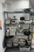 4-shelf Wire Rack and Contents including bowls, bins, trays and crockery (located in main kitchen)