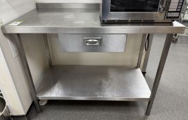 Stainless steel Preparation Table, 1200mm x 650mm x 890mm, with utensil drawer and under shelf (