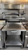 Technoinox SG gas Salamander, with stainless steel preparation table and utensil drawer (located