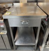 Stainless steel Side Table, 600mm x 700mm x 930mm, with utensil drawer and under shelf (located in