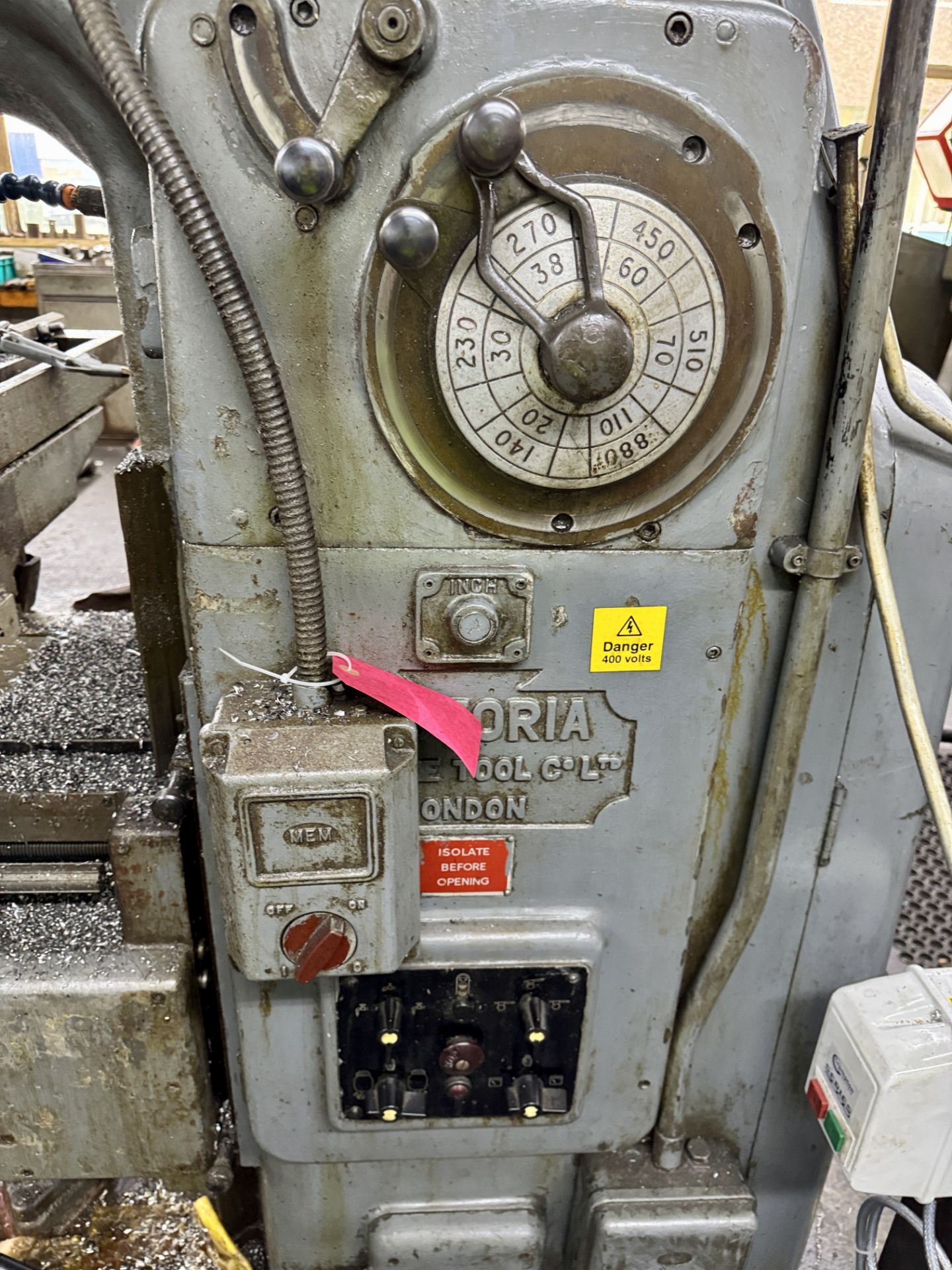 Victoria V3 vertical Milling Machine, 415volts, with slotted table, machine vice, chucks, etc - Image 5 of 13