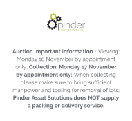 Auction Important Information - Viewing: Monday 10 November by appointment only; Collection:
