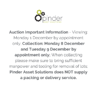 Auction Important Information - Viewing: Monday 1 December by appointment only; Collection: Monday 8