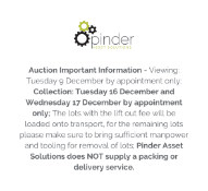 Auction Important Information - Viewing: Tuesday 9 December by appointment only; Collection: Tuesday