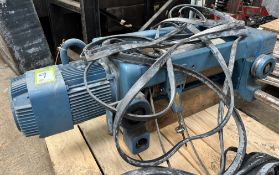 Demag Electric Hoist, wire rope, 4000kg, with powered runner and hook, no pendant (lot location: