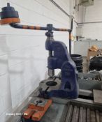 Denbigh No 5 heavy duty C-frame mechanical screw type Fly Press, mounted fabricated steel base, with