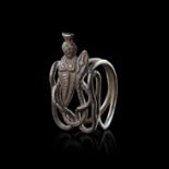 A ROMANO EGYPTIAN SILVER SERPENT & GOD RING, CIRCA 2ND CENTURY A.D.