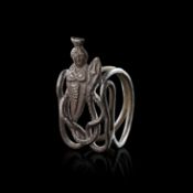 A ROMANO EGYPTIAN SILVER SERPENT & GOD RING, CIRCA 2ND CENTURY A.D.