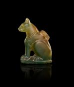 AN EGYPTIAN GREEN CHALCEDONY CAT AMULET LATE PERIOD TO PTOLEMAIC PERIOD, 664-30 B.C.