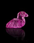 A PINK GEMSTONE IN THE FORM OF A DUCK, PROBABLY RUBY