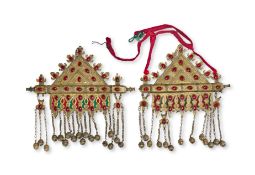 A PAIR OF TURKMEN SILVER & GEM SET AMULET HOLDERS, 19TH/20TH CENTURY, CENTRAL ASIA
