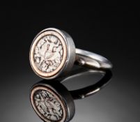 A SILVER “HORSERIDER” EMBOSSED RING, SELJUK, PERSIA, 12TH CENTURY