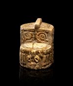 A HIGHLY RARE BONE CHESS PIECE IN THE FORM OF A KING, MIDDLE AGES, CIRCA 12TH/13TH CENTURY OR LATER