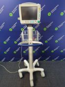 GE Type F-FM-01 Patient Monitor on Stand with E-PSMPW Module (ECG, SpO₂, P1-P2, T1-T2, NIBP) – Power