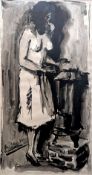 Holtorf, Hans (1899 Friedrichstadt – 1984 Bockholmwik) „Weiblicher Halbakt, sich am Ofen wärmend“