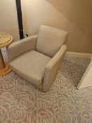 Armchair– Contemporary Upholstered Lounge Chair in Textured Fabric A contemporary upholstered lounge