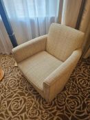 Armchair– Contemporary Upholstered Lounge Chair in Textured Fabric A contemporary upholstered lounge