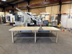STEEL 10' X 4' SHOP TABLE WITH CRANE AND WINCH