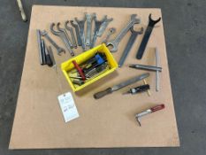 CRATE OF HAND TOOLS, BITS, STAMPS, WRENCHES