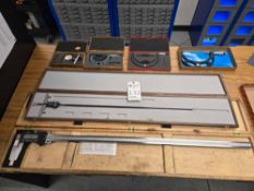 INSPECTION - ASSORTED STARRETT & MITUTOYO MEASURING DEVICES, VERNIER CALIPER, MICROMETERS, DEPTH GAU