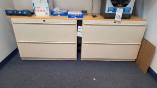 2 FILE CABINETS W/ WOODEN TABLE TOP