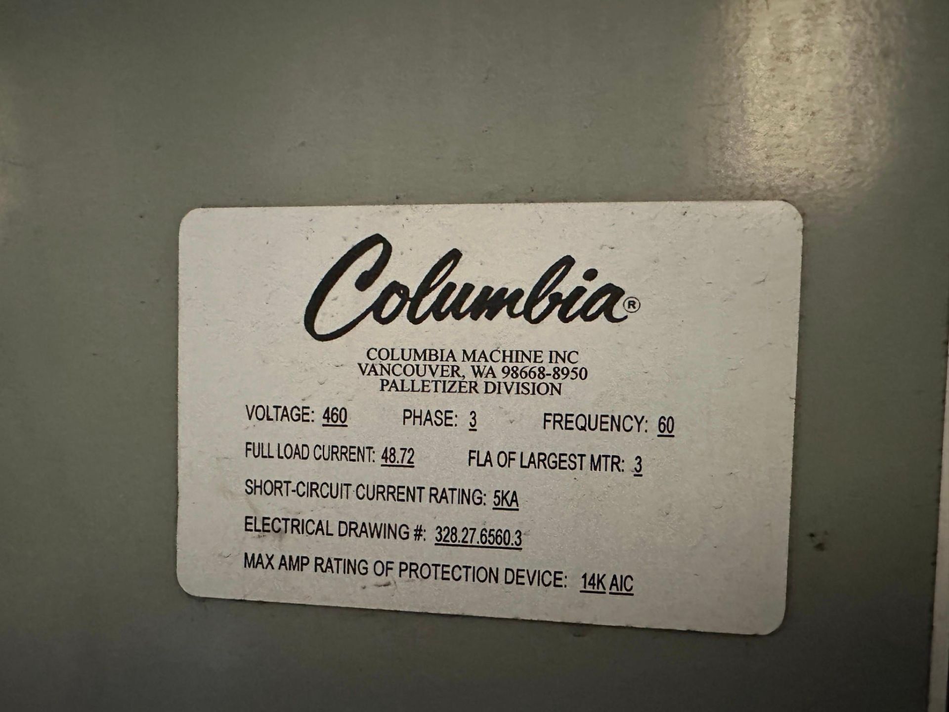COLOMBIA MACHINE HL6000-RR-AB-0612 HIGH LEVEL PALLETIZER - 60 CASES PER ...