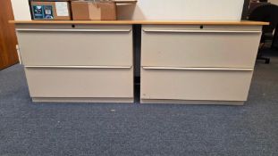SET OF FILE CABINETS W/ WOODEN TABLE TOP