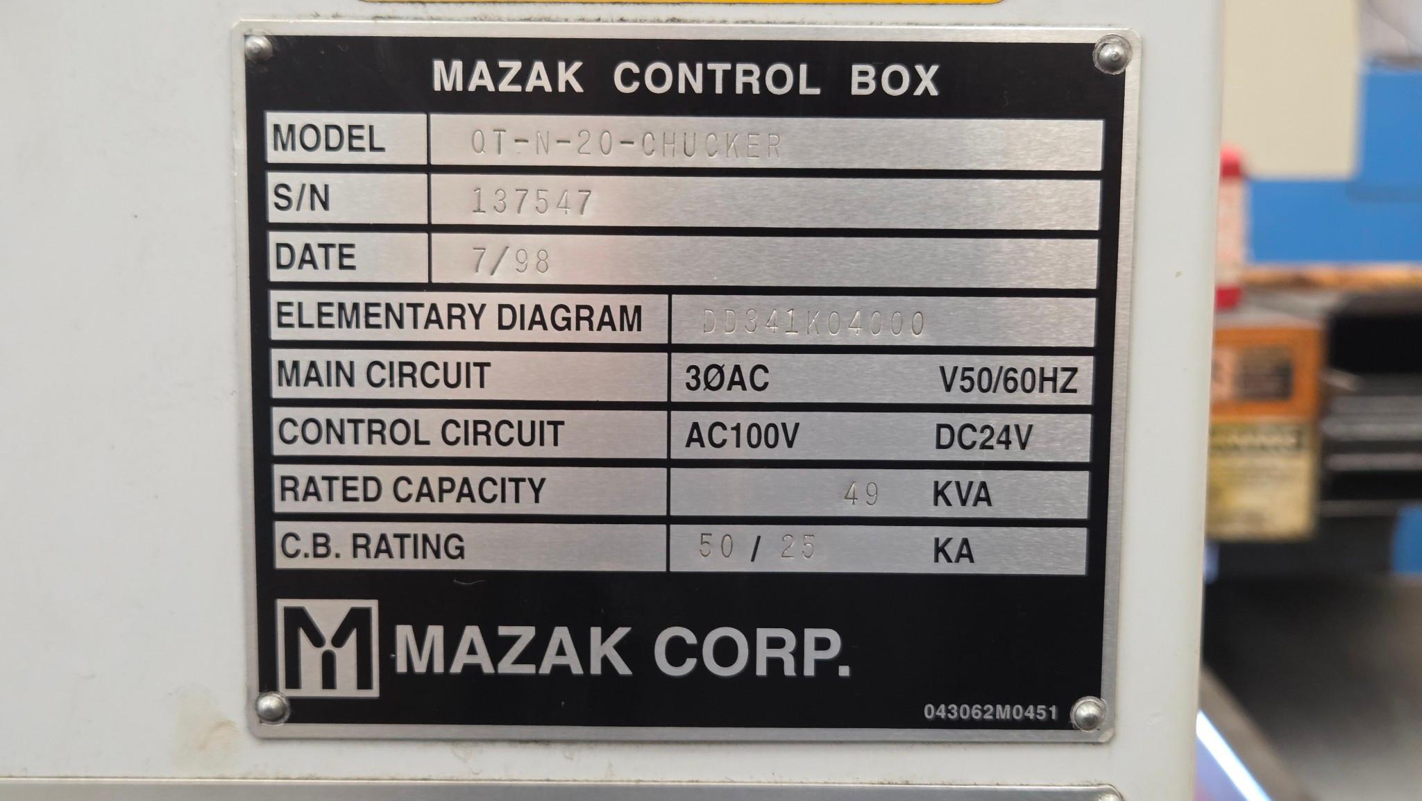 1998 MAZAK QUICK TURN 20 QT-N-20 CHUCKER CNC LATHE