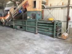 MAREN CLOSED DOOR MANUAL TIE HORIZONTAL BALER WITH BYRON 3020B HYDRAULIC DRIVEN CONVEYOR