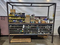 CUSTOM STEEL SHELF FILLED WITH ASSORTED HARDWARE