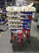 DOUBLE SIDED ROLLING LOUVERED RACK FILLED WITH PNEUMATIC FITTINGS