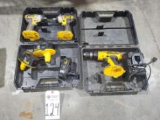 ASSORTED DEWALT 18V DRIVES AND DRILLS WITH BATTERIES AND CHARGER