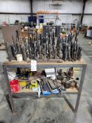 CUSTOM STEEL STAND FILLED WITH ASSORTED MILL AND LATHE TOOLING