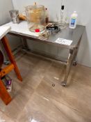 STAINLESS STEEL TABLE ,48"W X 24"D X 30" HIGH ON CASTERS