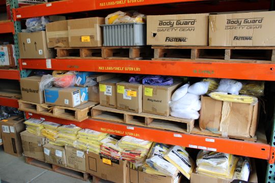 [Lot] of assorted PPE including boots, hard hats, sleeves, coverall ...