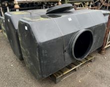 2x 680L water bowser tanks with 2x Metal restraint frames