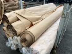 15x rolls of fibre reinforced tarpaulin - 4m wide x 50m long - USED / PARTS OF THE ROLL ARE TORN