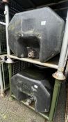 2x 680L water bowser tanks with 2x Metal restraint frames
