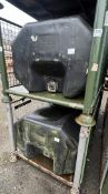 2x 680L water bowser tanks with 2x Metal restraint frames