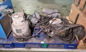 2x Flygt 3057.181 3 phase submersible pumps & Flygt 2102.040 3 phase 3.7KW submersible pump