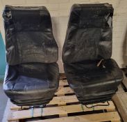 2x Black half leather captains chairs on pedestal
