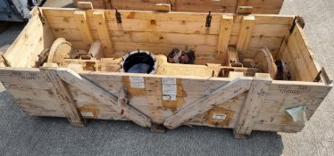 Land Rover RWMIK+ rear axle assembly with brake discs, pads and calipers in wooden storage crate